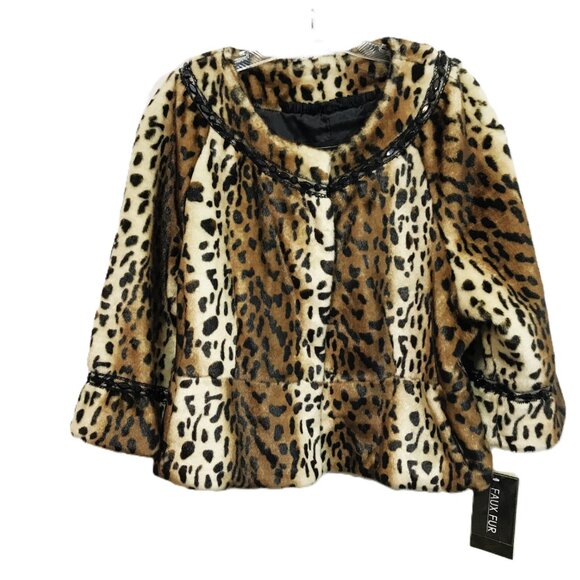 Terry Lewis Faux Fur Cropped Jacket Leopard Print Beaded and Lace Detail  NEW L - Picture 2 of 15